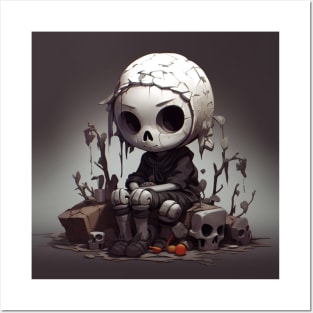 Cute preppy skeleton sitting in despair Posters and Art